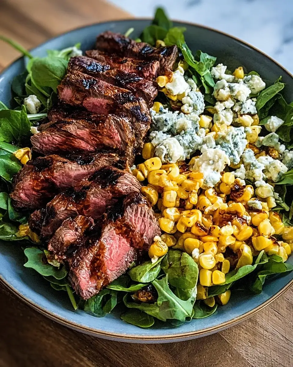 Grilled Balsamic Steak Salad with Gorgonzola and Corn Delights!