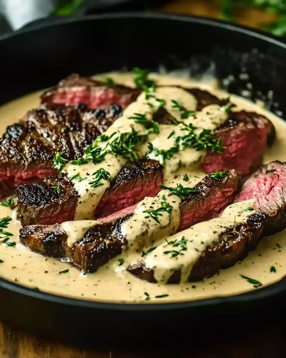 Cast Iron Bavette Steak with Whiskey Garlic Cream Sauce made easy!