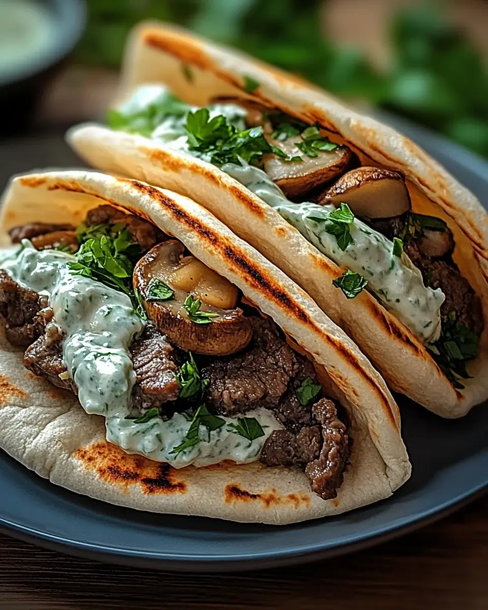 Cheesy Beef and Mushroom Pita Pockets with Tzatziki Sauce: A Flavorful Delight You Must Try!