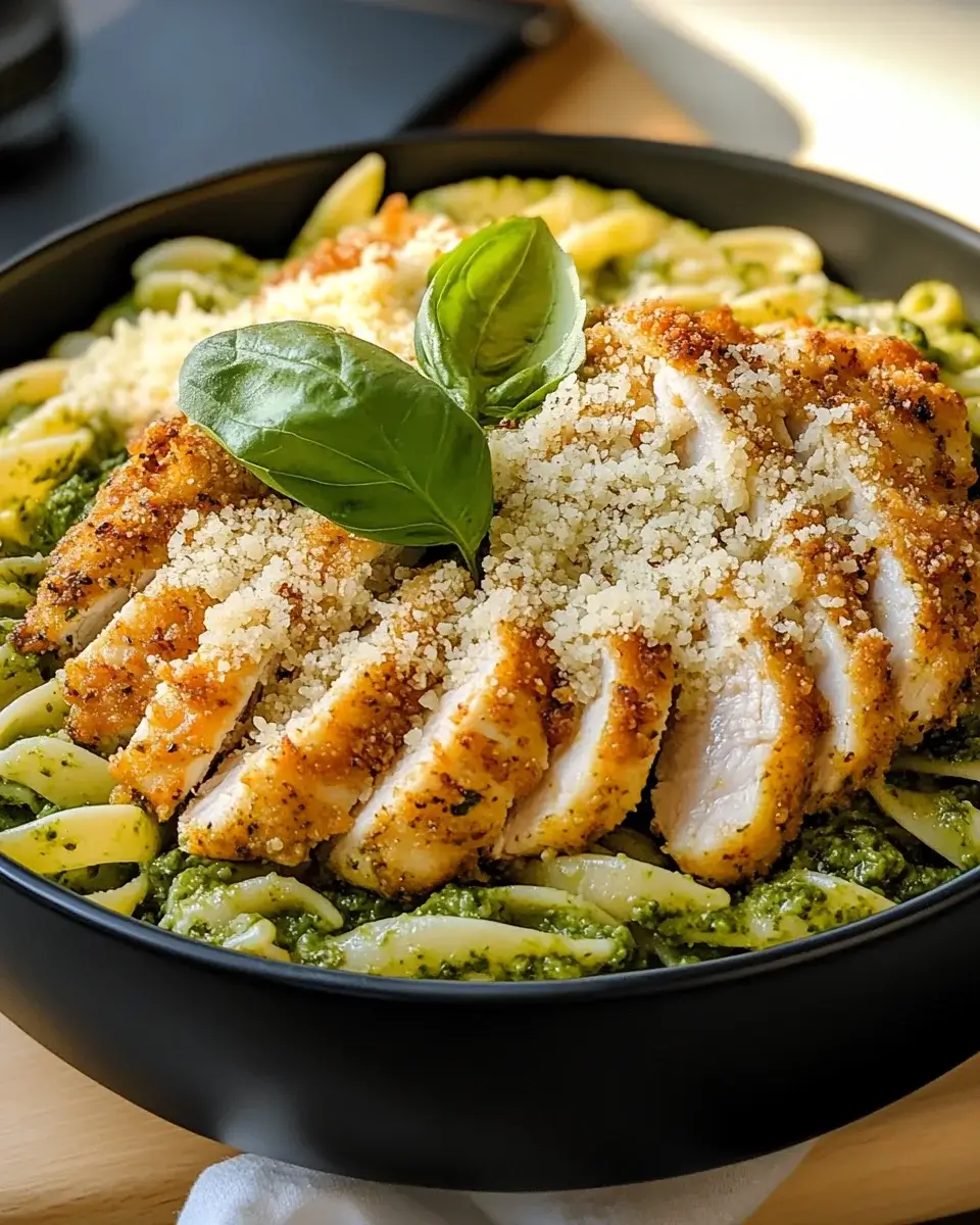 Pesto Pasta with Crispy Parmesan Chicken: A Must-Try Dish!