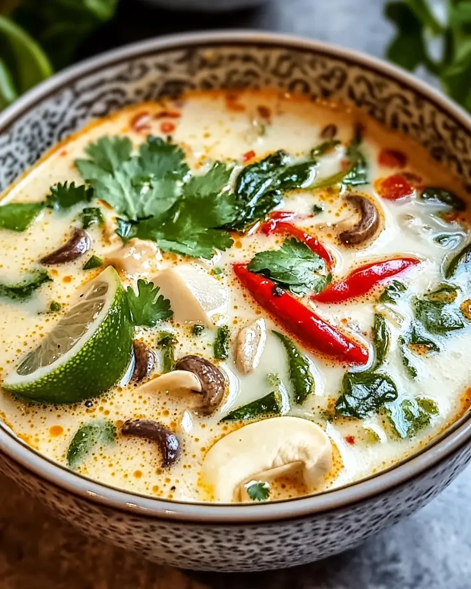 Tom Kha Gai (Thai Coconut Chicken Soup) delights with flavor!