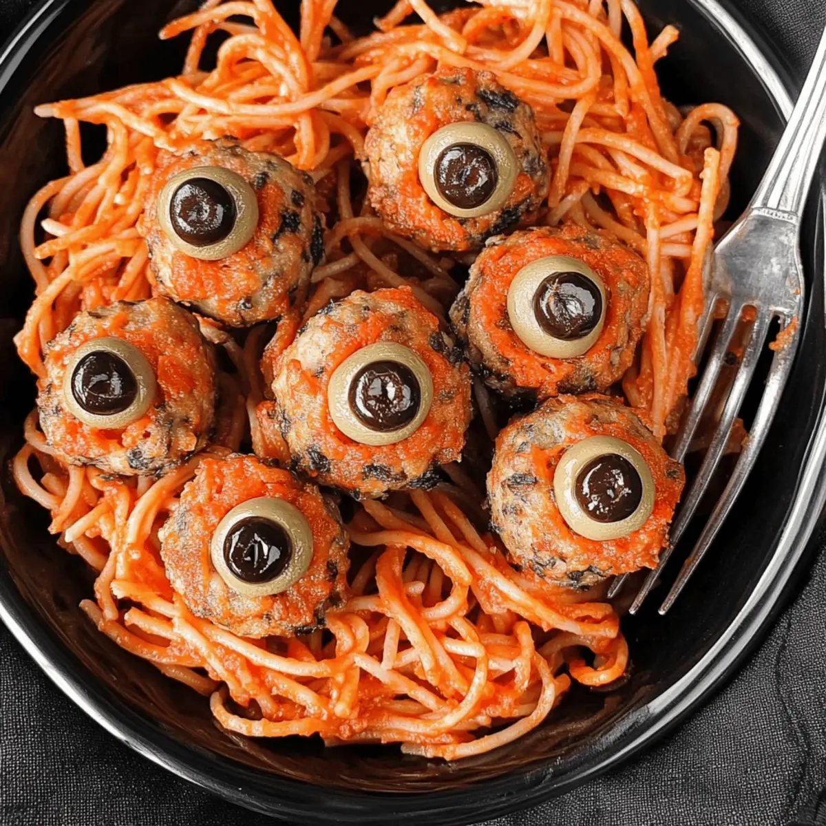 Turkey Meatball Eyeballs & Black Bean Pasta: A Spooky Treat