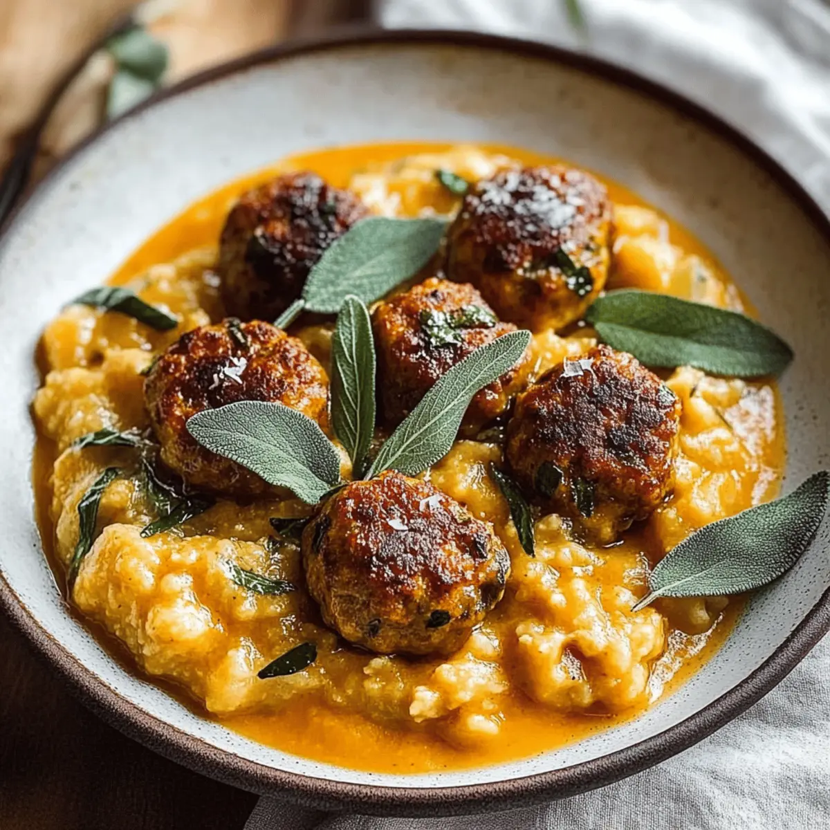 Savory Turkey Meatballs in Creamy Pumpkin Sage Sauce